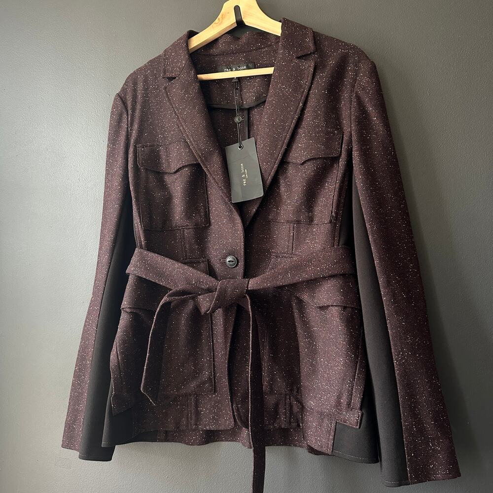 Rag & Bone Vera Donegal Wool Blend Burgundy Blazer Jacket NEW Size 8 - Picture 10 of 14